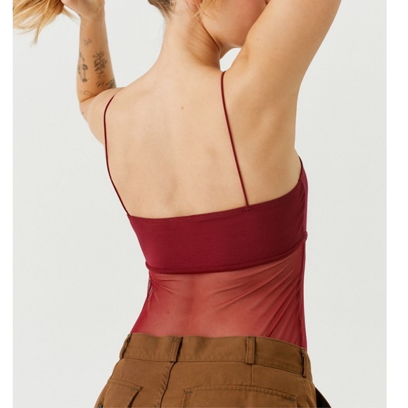 NWT UO Mesh Corset Harlow Bodysuit - Deep Red - Picture 4 of 5